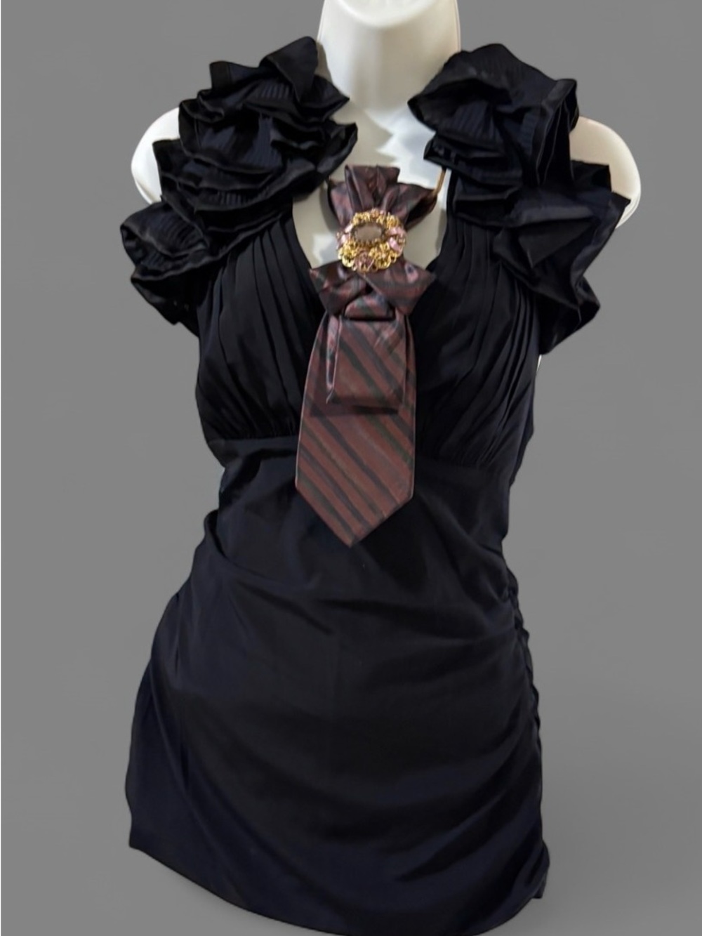 Re-Styled Yves Saint Laurent Silk Necktie Necklace w/Rare W. Germany Brooch - Picture 2 of 5